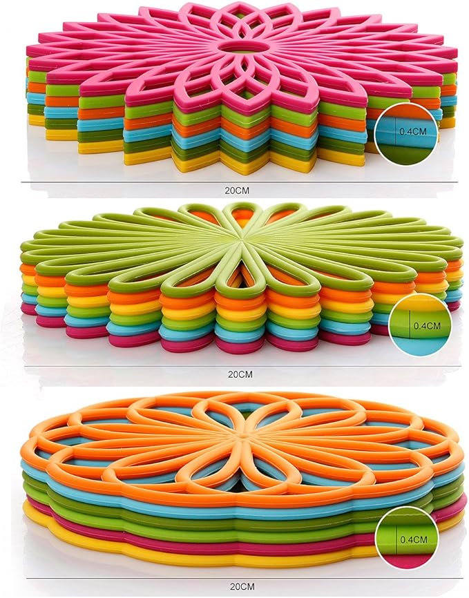 ME.FAN Silicone Trivet Mat - Kitchen Hot Pads for Pots & Dish - Insulated Teapot Trivet - Flexible, Durable, Non-Slip Large Coasters 3 Set Orange