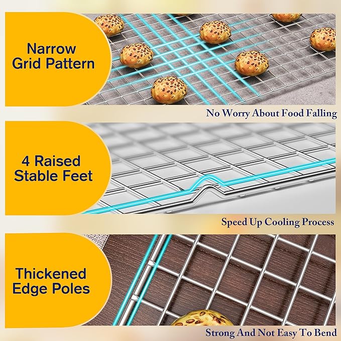 2PCS Cooling Racks for Cooking and Baking - 10" x 16"Heavy Duty Stainless Steel Wire Rack for Baking, Grilling, Roasting - Oven & Dishwasher Safe - Fits Half Sheet Pan（Silver）