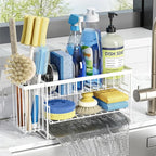 Cisily White 2-Tier Kitchen Sink Caddy Organzier Rack with Flexible Dish Brush Holder, Sponge Holder for Kitchen Sink Countertop Organization Storage,Home Decor Accessories