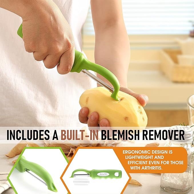 Spring Chef Premium Swivel Vegetable Peeler, Soft Grip Handle and Ultra Sharp Stainless Steel Blades - Perfect Kitchen Peeler For Veggie, Fruit, Potato, Carrot, Apple - Green