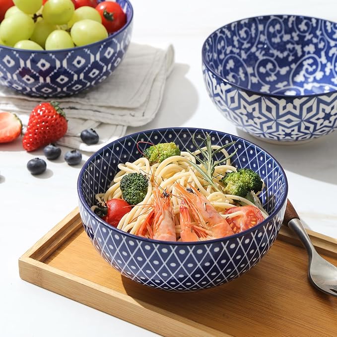 Selamica Ceramic Dinnerware Sets for 6, 24 Piece Plates and Bowls Sets, Scratch Resistant Dishes Set-Dishwasher & Microwave & Oven Safe, Vintage Blue A