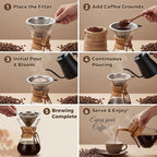 AGOGO Pour Over Coffee Maker Glass - Barista Kit with 304 Stainless Filter for Home, Office, Camping, Cafes - Easy Clean Coffee Dripper Set (Soft Towel&Brush) (28oz Diamond Design w/SS Filter)