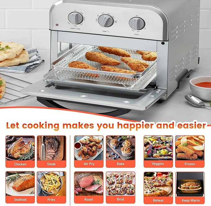 Air Fryer Tray Replacement for Cuisinart TOA-28 AFR-25 Toaster Air Fryer Convection Oven, 10.74 * 9.09'' Non-stick Mesh Air Fryer Stainless Steel Basket Wire Rack Accessories Parts, Dishwasher Safe