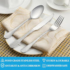 30 Pcs Hammered Silverware Set Service for 6,Stainless Steel Flatware Set,Mirror Polished Cutlery Utensil Set,Durable Home Kitchen Eating Tableware Set,Include Fork Knife Spoon Set,Dishwasher Safe