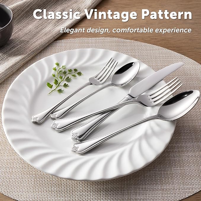 KINGSTONE Silverware Set, 20-piece 18/10 Stainless Steel Flatware Set Cutlery Set for 4, for Kitchen, Home, Wedding, Party, Mirror Polished and Dishwasher Safe, Featured Gifts