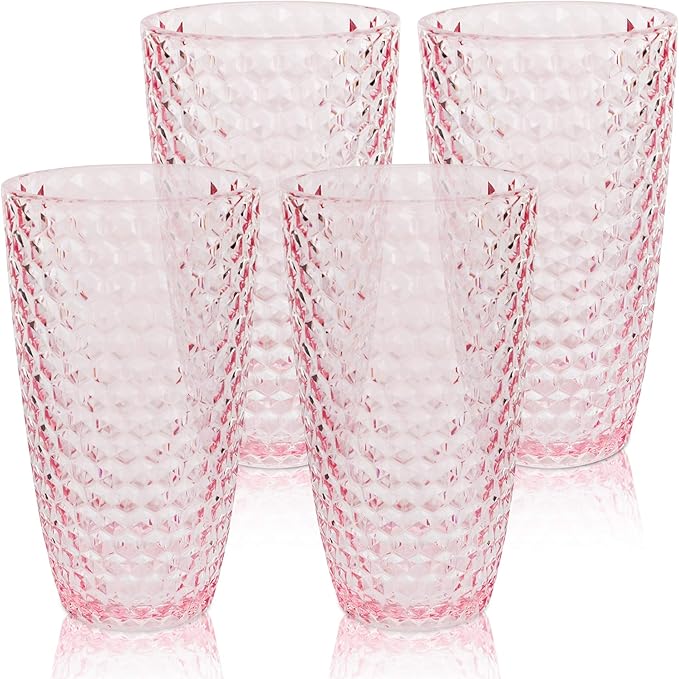 BELLAFORTE Shatterproof Tritan Plastic Tall Tumbler, Set of 4, 19oz - Laguna Beach Drinking Glasses - Unbreakable Tritan Drinking Glasses for Parties - BPA Free - Pink