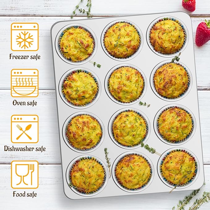 E-far Stainless Steel Muffin Pan Set of 6, 12 Cups Cupcake Pans Tins for Baking, Non-Toxic Metal Muffin Tray Molds for Small Mini Cupcake, Heavy Duty & Regular Size, Rust Free & Dishwasher Safe