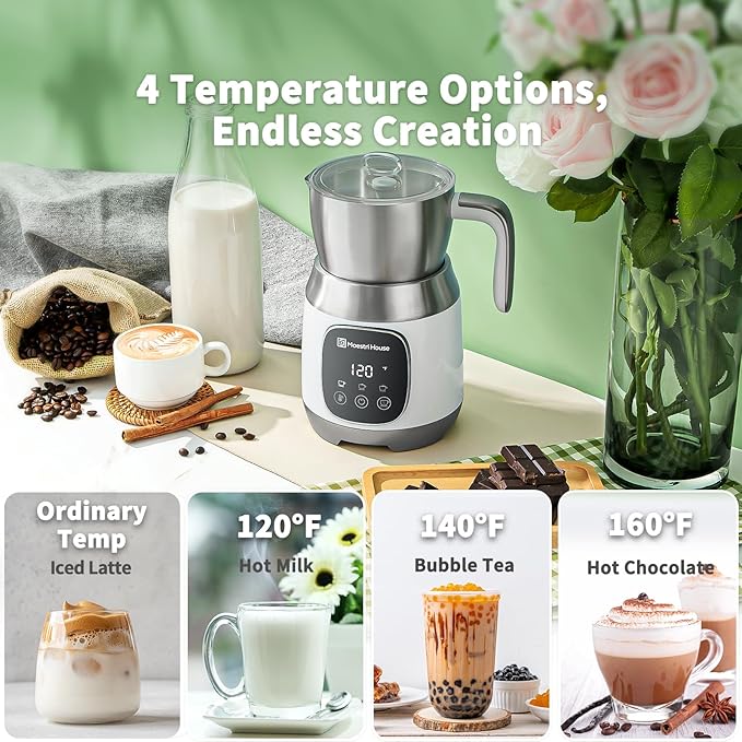 Maestri House Milk Frother, Variable Temp and Froth Thickness DualFro 600 Milk Frother Steamer, 21OZ Smart Touch Control Milk Warmer, Dishwasher Safe, Memory Function for Latte&Hot Chocolate (White)