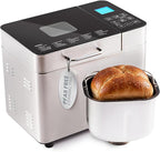 Elite Gourmet Programmable 2-Lb Bread Maker, PFAS Free Ceramic Ceralast™ Pan, Touch Screen Control Panel, 19 Functions, Gluten Free, White, Wheat, Rye & More, 3 Loaf Sizes, Stainless Steel