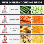 Geedel Rotary Cheese Grater - Upgraded Vegetable Shredder with 4 Interchangeable Blades, Easy to Clean Cheese Shredder with Handle, Kitchen Grater Nuts Grinder for Cutting Cheese, Vegetable, Nuts