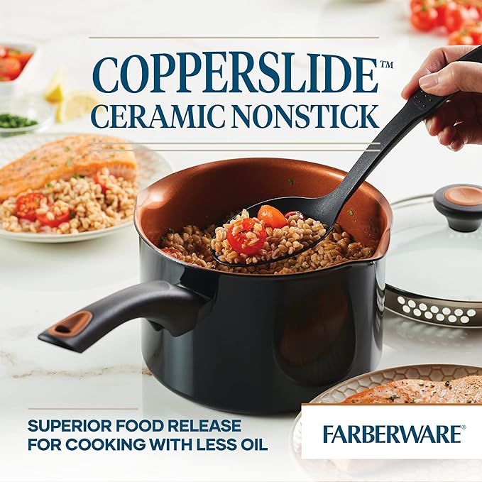 Farberware Glide Nonstick Sauce Pan/Saucepan with Straining and Lid, 3 Quart, (Black)