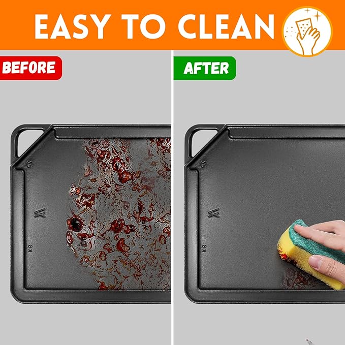 GGC Cast Iron Griddle for Gas Stove, Reversible Griddle for Gas Grills, 20 x 10 Flat and Ribbed Griddle Plate for Outdoor and Indoor Cooking