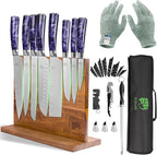 FULLHI Knife Set with Magnetic Knife Block Holder,15pcs Japanese Knives Set, German Stainless Steel chef Knife Set