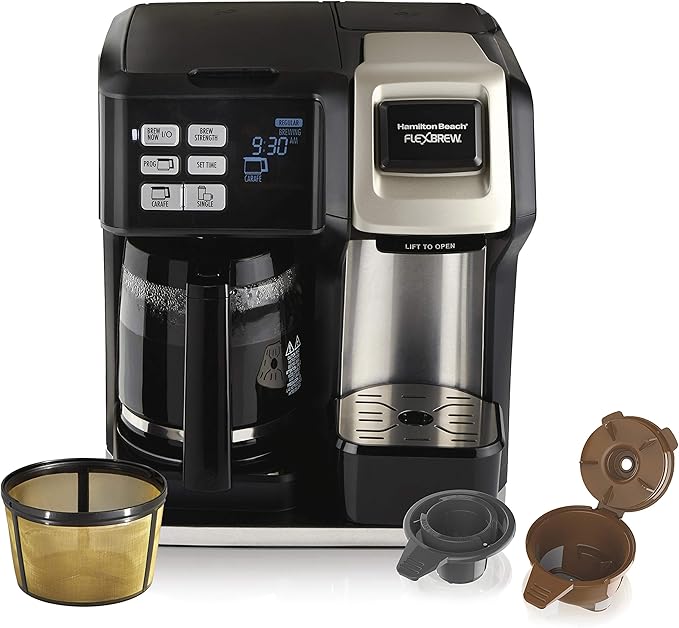 Hamilton Beach FlexBrew Trio 2-Way Coffee Maker, Compatible with K-Cup Pods or Grounds, Single Serve & Full 12c Pot, Permanent Gold-Tone Filter, Black & Silver