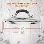 8 Inch Tempered Glass Lid Compatible with 8" Lodge Cast Iron Skillet and 2 Quart Serving Pots