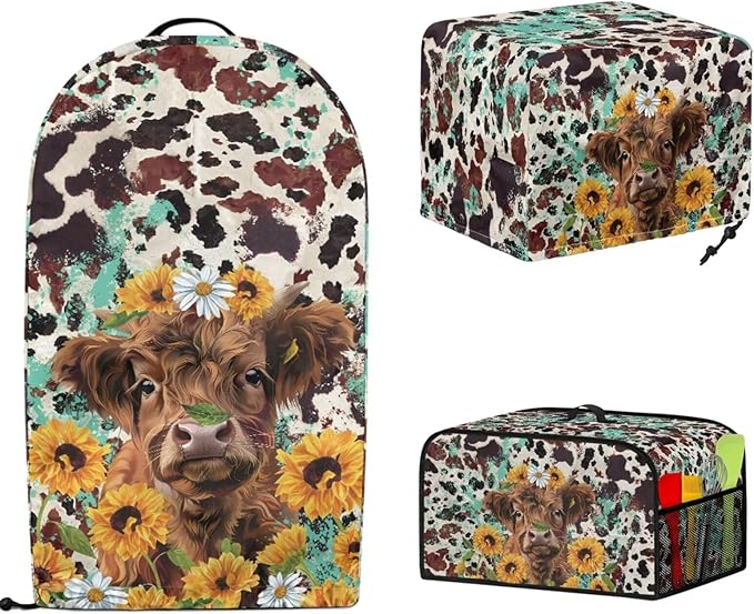 Highland Cow 4 Slice Toaster Blender Slow Cooker Covers Daisies Dust Proof Bag Covers Sunflower Kitchen Accessories Set Splash Resistant Keep Appliance Clean 3 Pieces