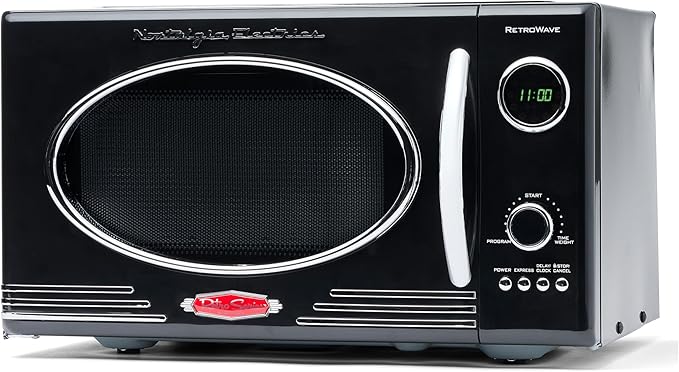 Nostalgia Retro Countertop Microwave Oven - Large 800-Watt - 0.9 cu ft - 12 Pre-Programmed Cooking Settings - Digital Clock - Kitchen Appliances - Black