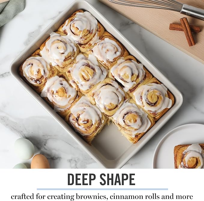 Martha Stewart Gallen 13 x 9 Inch Rectangular Nonstick Carbon Steel Cake and Baking Pan – Cool Grey, Durable Bakeware for Even Cooking and Easy Release