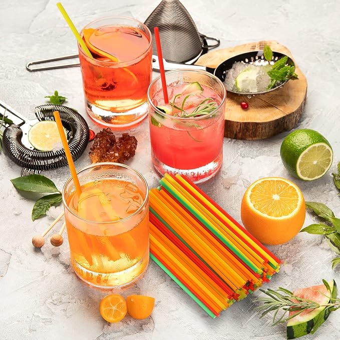 6000 Count Coffee Cocktail Stirrers Straws Disposable Plastic Sip Stir Sticks Cocktail Drink Stirrers Sticks Cups Straws for Bars Juice Drinking(Colorful,5 Inch)
