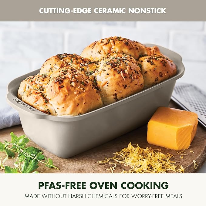 GreenPan Premiere Ovenware Healthy Ceramic Nonstick 1 lb. Loaf Baking Pan, PFAS-Free, Warp-Free Bakeware, Durable Quick Heating, Oven & Broiler Safe to 600F, Dishwasher Safe, Taupe