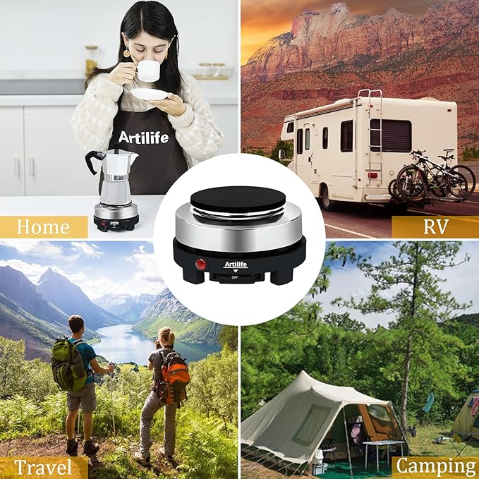 Artilife 500W Small Hot Plate Mini Hot Plate,Artilife 500w Small Electric Hot Plate,Mini Stove Portable Stove Kitchen Cooktop Electric Heater,Perfect Size for Moka Pot 110V