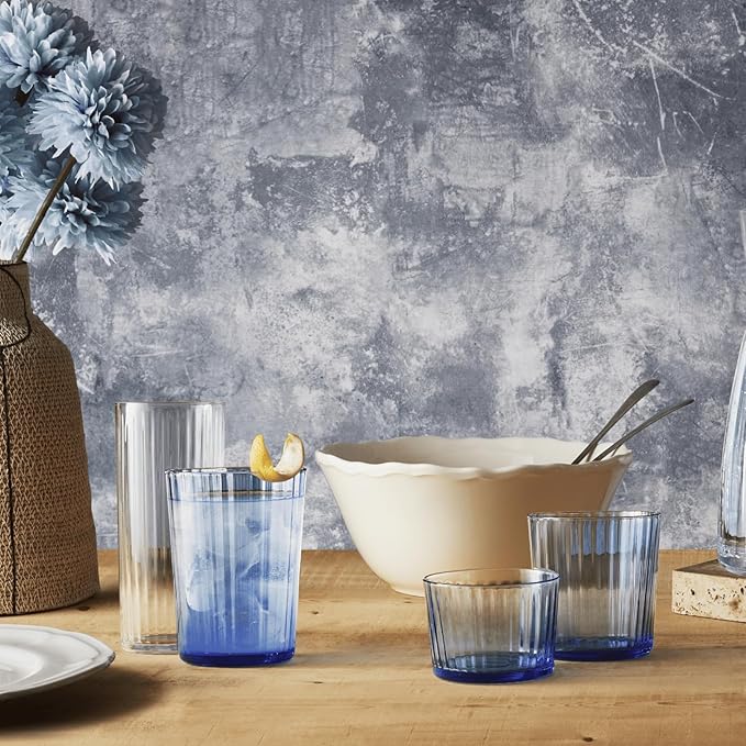 Bormioli Rocco Exclusiva Negroni Glasses, Set of 12-12 Oz. Sapphire Blue Medium Tumblers with Thin Laser Cut Rim & Impact-Resistant Edge - Lead-Free Star Glass for Cocktails & Beverages