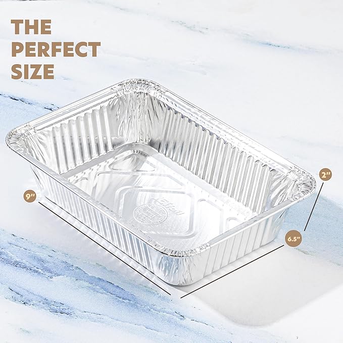 PLASTICPRO 10 Pack Aluminum Pans 6.5'' x 9" Disposable Pans with Covers Heavy Duty 2.25 lb Foil Pans for Baking and Cooking