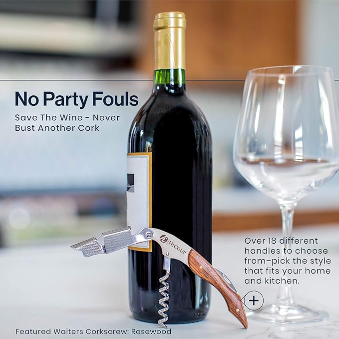 HiCoup Kitchenware Wine Opener - Professional Corkscrews for Wine Bottles w/Foil Cutter and Cap Remover - Manual Wine Key for Servers, Waiters, Bartenders and Home Use - Sapphire