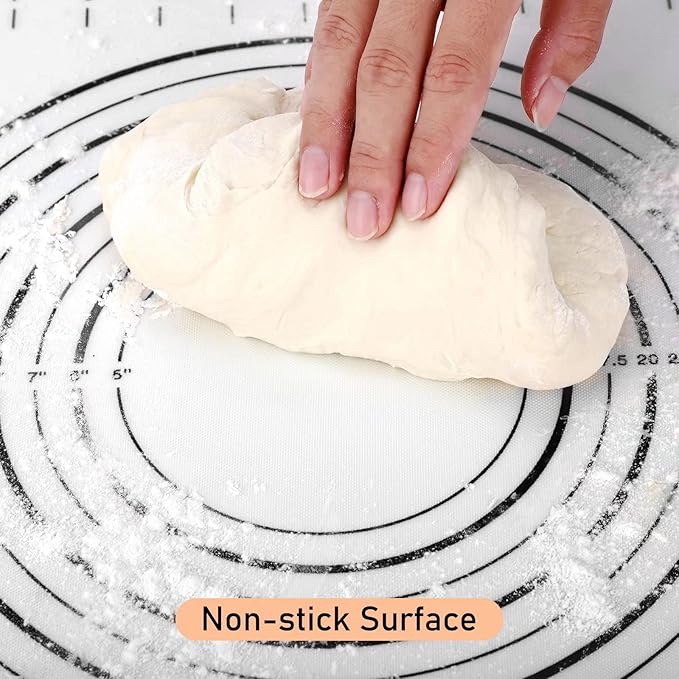 Silicone Pastry Mat - Non-Slip with Measurement Baking Mat for Fondant/Rolling Dough/Pie Crust/Pizza and Cookies - Oven Liner/Counter Mat/Kneading Mat,24" x 32", Black