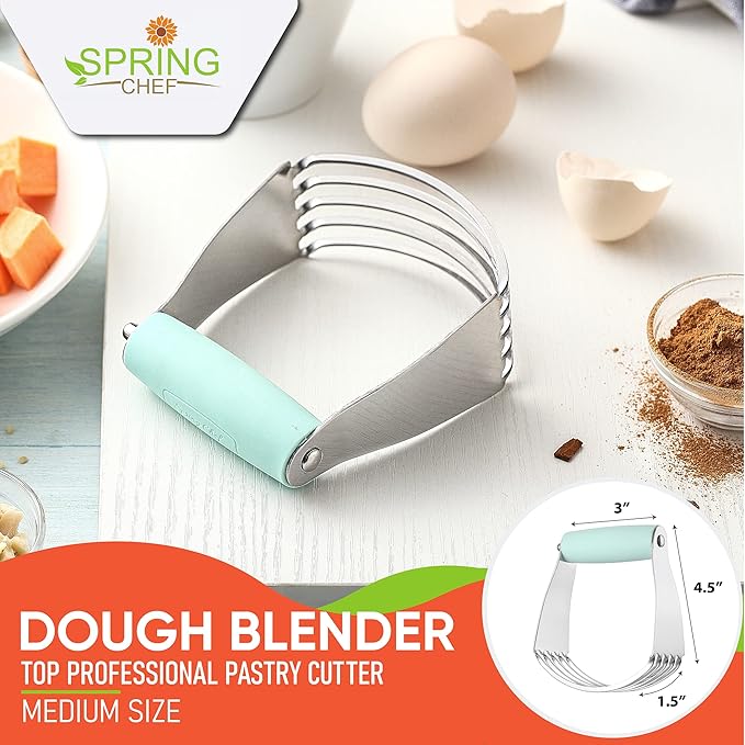 Spring Chef Medium Dough Blender - Stainless Steel Pastry Cutter Tool For Baking w/Thick Sharp Blades - Butter & Dough Cutter - Pastry Blender for Easy Mixing - Dishwasher Safe Kitchen Gadgets - Mint