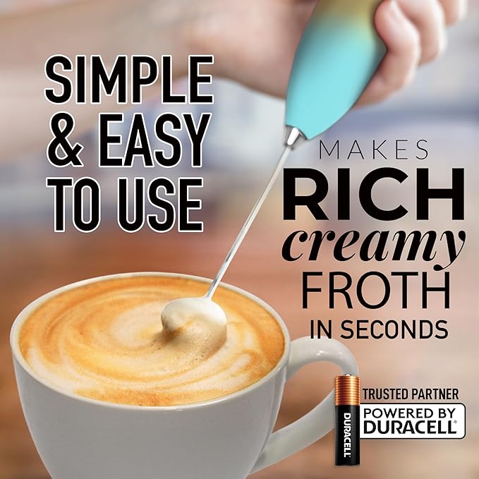 Zulay Kitchen Milk Frother Wand (2 Duracell Batteries Included) - Handheld Milk Frother - Easy-Clean Milk Frother Wand & Drink Mixer - Electric Coffee Frother for Frappe, Matcha - Cupcake