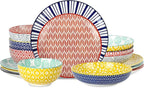 Selamica Ceramic Dinnerware Sets, 16 Pieces Dishes Set for 4, Scratch Resistant Plates and Bowls Sets, Dishwasher & Microwave Safe, Assorted Colors