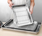 Roasting Pan Heavy Duty Stainless steel Turkey Pans for Oven,Toaster Oven Tray Pans with cooling rack,Hotel Pan, Barbeque Grill Pan,Deep Edge,Mirror treatment, Dishwasher Safe (17.5"x13.6"x2.8")