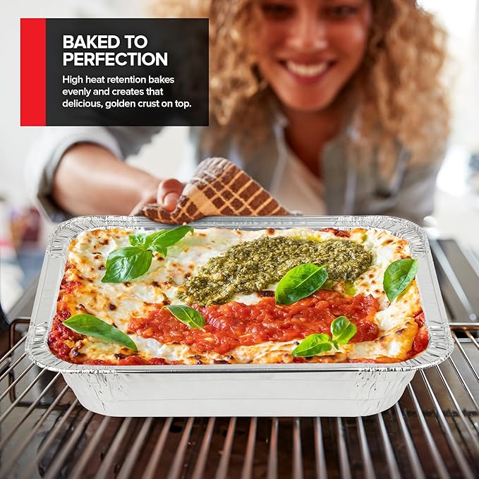 Stock Your Home (Set of 30) 9 x 13 Disposable Aluminum Pans with Lids - (30) Heavy Duty Foil Pans with Lids 9x13 (30) Foil Pan Covers, Food Catering Containers for Baking, Cooking, Heating, Storage