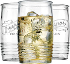 Glaver's Glass Tumbler Drinking Glasses Set of 4 – Genuine Artisan-Made Vintage Italian Original Mason – Elegant 20 Oz Clear Tumbler Glassware Set for Refreshing Drinks, Beverages, Iced Tea.