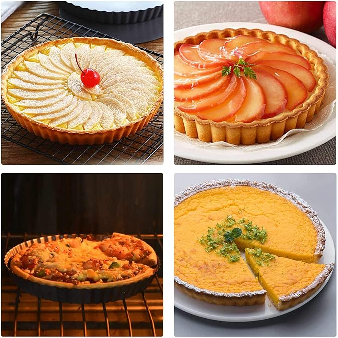 Beasea Tart Pan 10 Inch with Removable Bottom, Non Stick Quiche Pan Pie Shell Fluted Edge Tart Pan, Loose Base Carbon Steel Round Cooking Pan for Baking