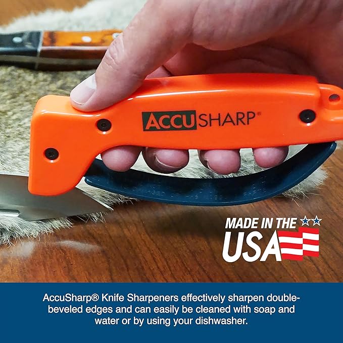AccuSharp Knife Sharpener, Ergonomic Comfortable Handle, Compact & Easy to Use, Restore and Hone Straight & Serrated Knives, Blaze Orange