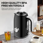 PUKOMC Electric Kettle, 1.7L Stainless Steel Tea Kettle with Temperature Gauge, 1500W Water Boiler with LED Light, BPA-Free, Auto Shut-Off and Boil-Dry Protection (Black)