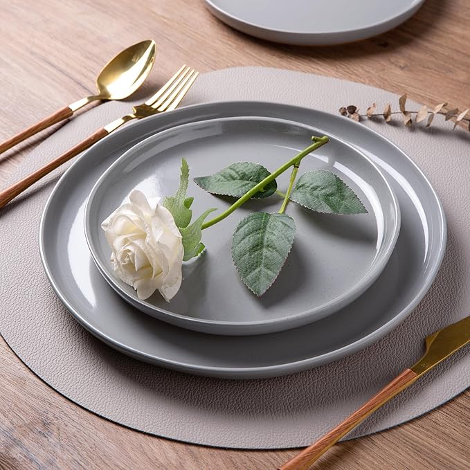 AmorArc Ceramic Dinnerware Sets for 6, 18 Pieces Handpainted Plates and Bowls Set with Rustic Terracotta Underside, Scratch Resistant Stoneware Dishes Set, Dishwasher & Microwave Safe, Gray