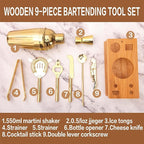 JNWINOG 9Pcs-Cocktail Shaker Set Bartending Kit Cocktail Bar Set Cocktail Mix Drink Making Kit Professional Bar and Home Drink Bar Tools for Bartender (Gold, 9Pcs)