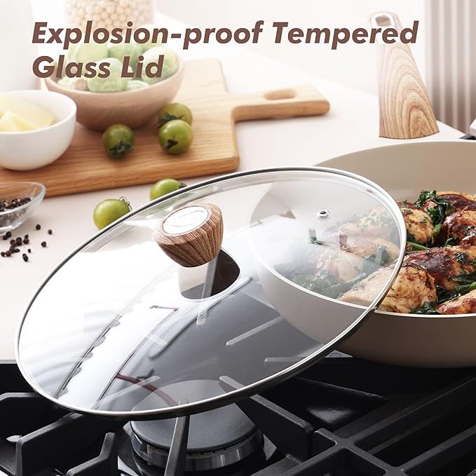 SENSARTE Ceramic Nonstick Frying Pan Skillet with Lid 9.5Inch Non Stick Egg Pan Omelette Pans, Non-toxic Kitchen Cooking Chef's Pan, Free of Intentionally Added PFAS/PTFE/PFOA, Induction Compatible
