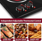 CUSIMAX Double Burner, 1800W Ceramic Electric Hot Plate for Cooking, Dual Control Infrared Cooktop, Portable Countertop Burner, Glass Plate Electric Cooktop, Stainless Steel Black