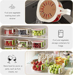 Fruit Vegetable Washing Bowl with Strainer, Multifunctional Produce Washer, Berry Container, Lettuce Keeper for Fridge Refrigerator Organization, Portable Strainers and Colander for Kitchen (Brown)