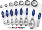 Spring Chef Stainless Steel Magnetic Measuring Spoons Set of 8 with Leveler, Heavy Duty Teaspoon & Tablespoon Measuring Spoons With Strong N45 Magnets, Kitchen Gadgets for Baking & Cooking - Sapphire