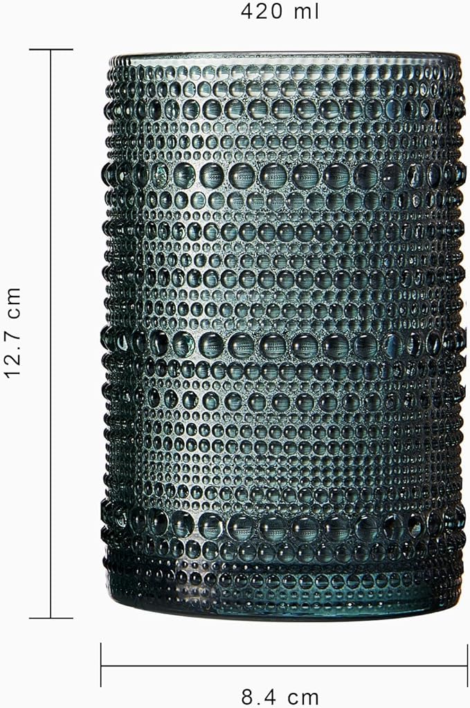 Khen Hobnail Beaded Highball Drinking Tumbler Glasses | Set of 4 | Color, Vintage Bubble Design Whiskey Glassware, Old-Fashioned, Embossed Design for Water, Wine, Cocktail Embossed, Rocks Glass