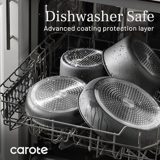 CAROTE 20pcs 4-Ply Premium Hard Anodized Pots and Pans Set Non Stick with Detachable Handle, Dishwasher/Oven Safe, RV Kitchen Cookware Set Nonstick, Induction Cookware, Large Capacity Pans and Pot Set