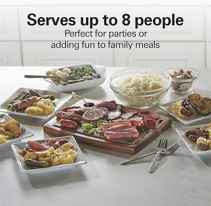 Hamilton Beach Electric Indoor Raclette Table Grill, 200 sq. in. PFAS-Free Nonstick Griddle Serves up to 8 People for Parties and Family Fun, Includes 8 Warming Trays, Black (31612MN-MX)