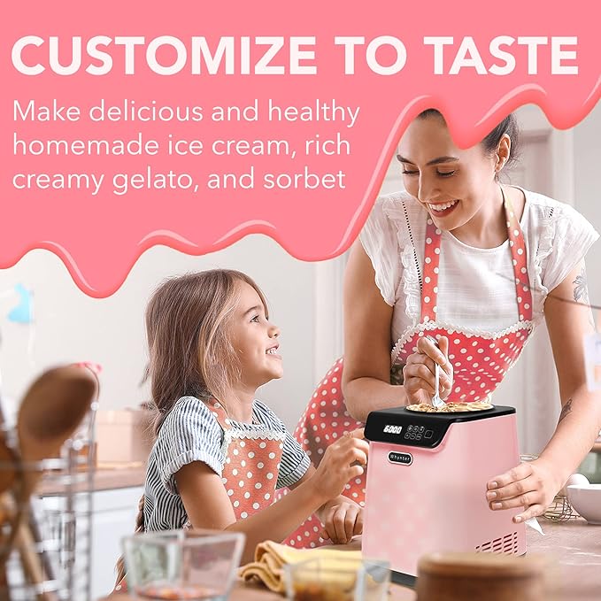 Whynter Ice Cream Maker Machine Automatic 1.28 Qt Upright with Built-In Compressor, LCD Digital Display & Timer, No Pre-Freezing, ICM-128BPS, Black/Pink