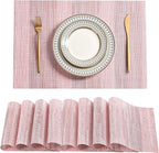 Leetaltree Misty Rose Placemats Set of 8 - Heat Resistant Non-Slip Place mats for Dining Table, Washable Durable PVC Vinyl Woven Table Mats（Misty Rose, 8）