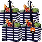 WISELIFE 4 Pack Reusable Grocery Bags Large Water Resistant Grocery Collapsible Heavy Duty Tote Bags for Shopping Picnic
